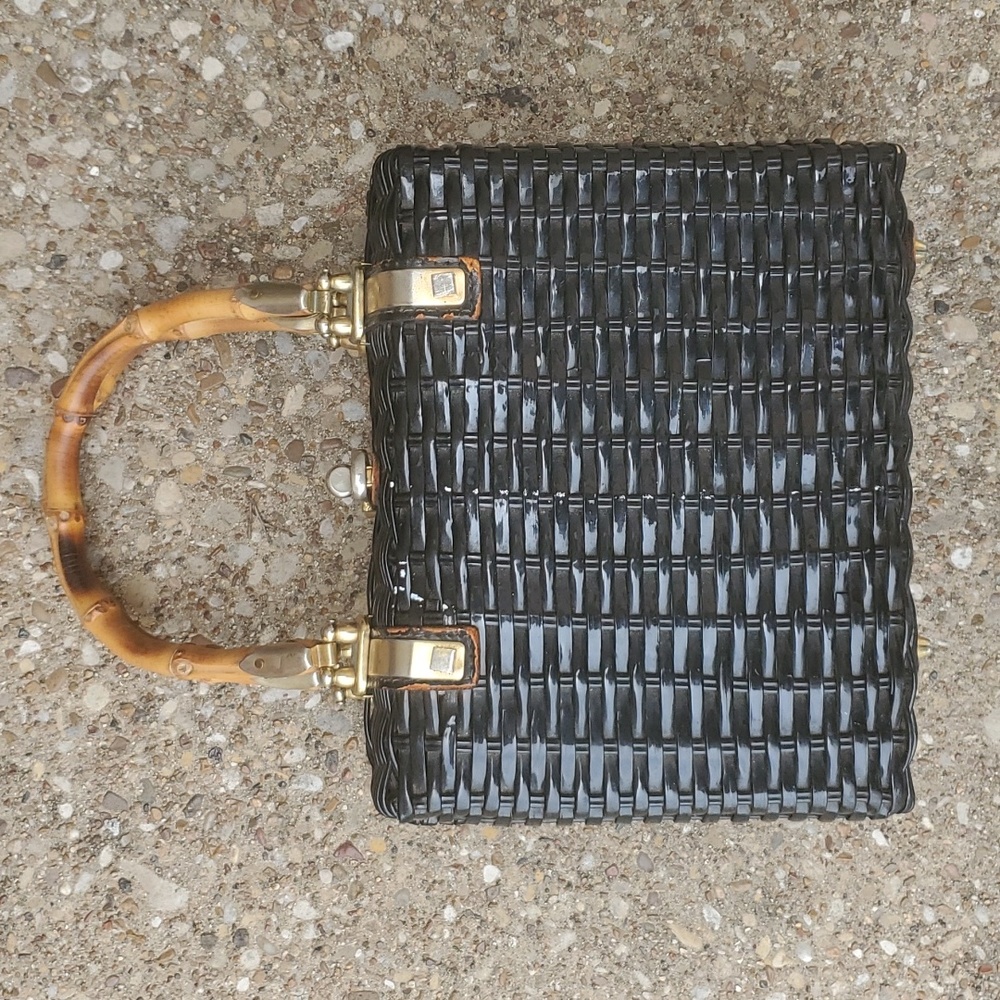 Wicka Weave Made Exclusively for Jana Vintage Handbag Black Brass Hardware 1950s
